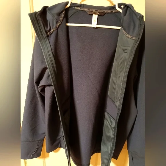All In Motion Woven Fleece Jacket BLUE Stretch Water Repellant Thumb Holes Sz L - Picture 3 of 9